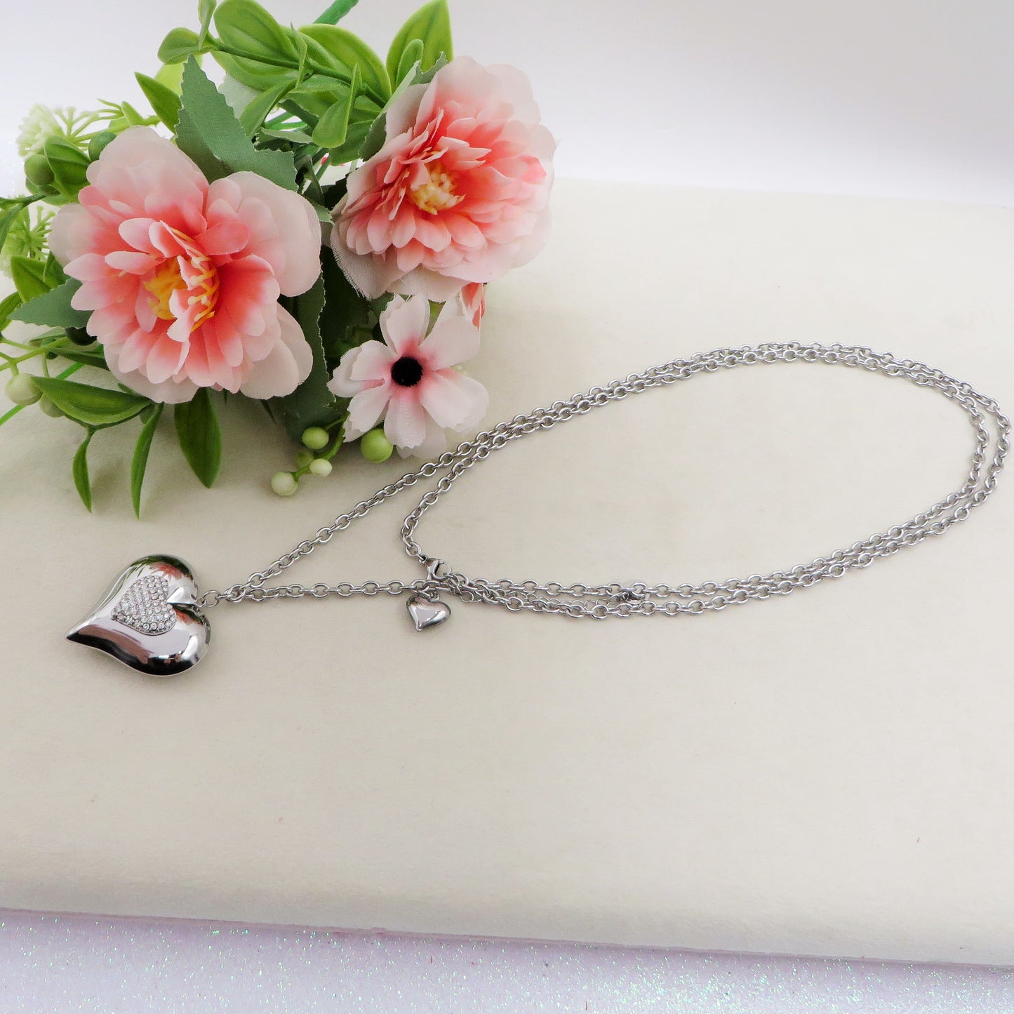 NEVADA ~ACCIAIO INOSSIDABILE - COLLANA lunga catena e cuore oversize