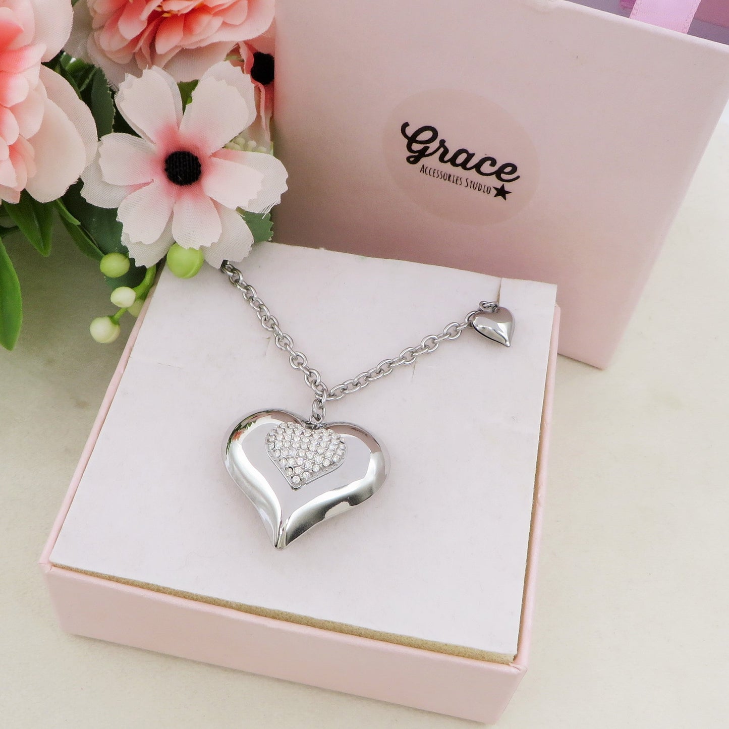 NEVADA ~ACCIAIO INOSSIDABILE - COLLANA lunga catena e cuore oversize