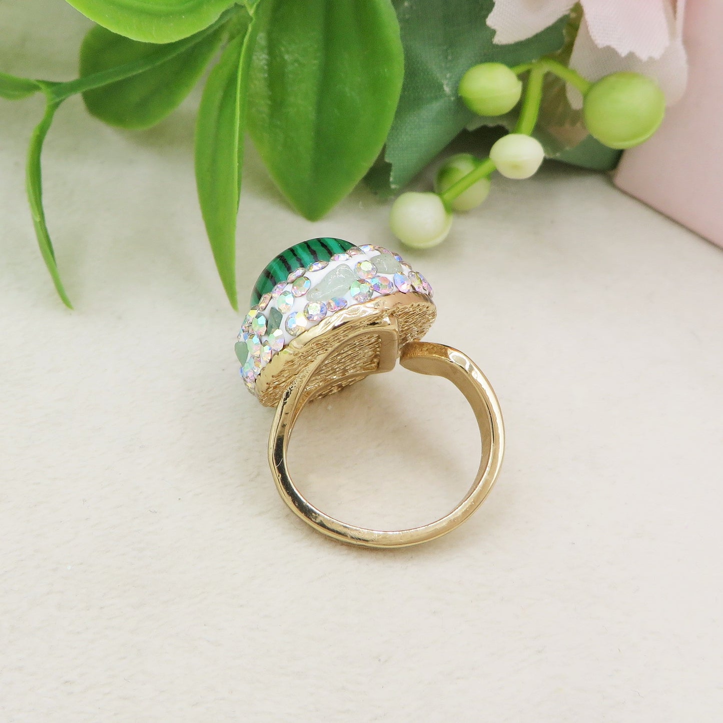 HARIAL LUXE ~ Anello regolabile in MALACHITE naturale