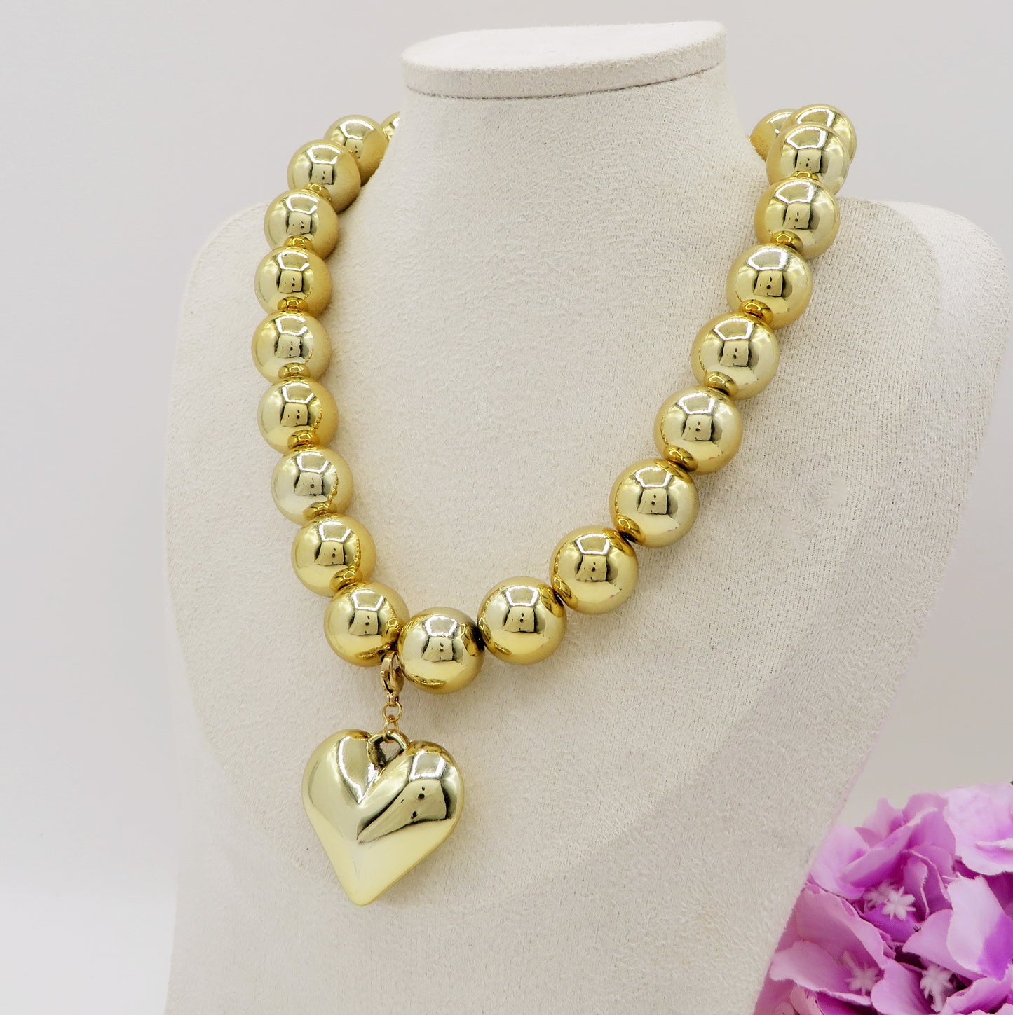 MAXI PEARLS BIG LOVE -  Collana perle XL + cuore' BOMBE'