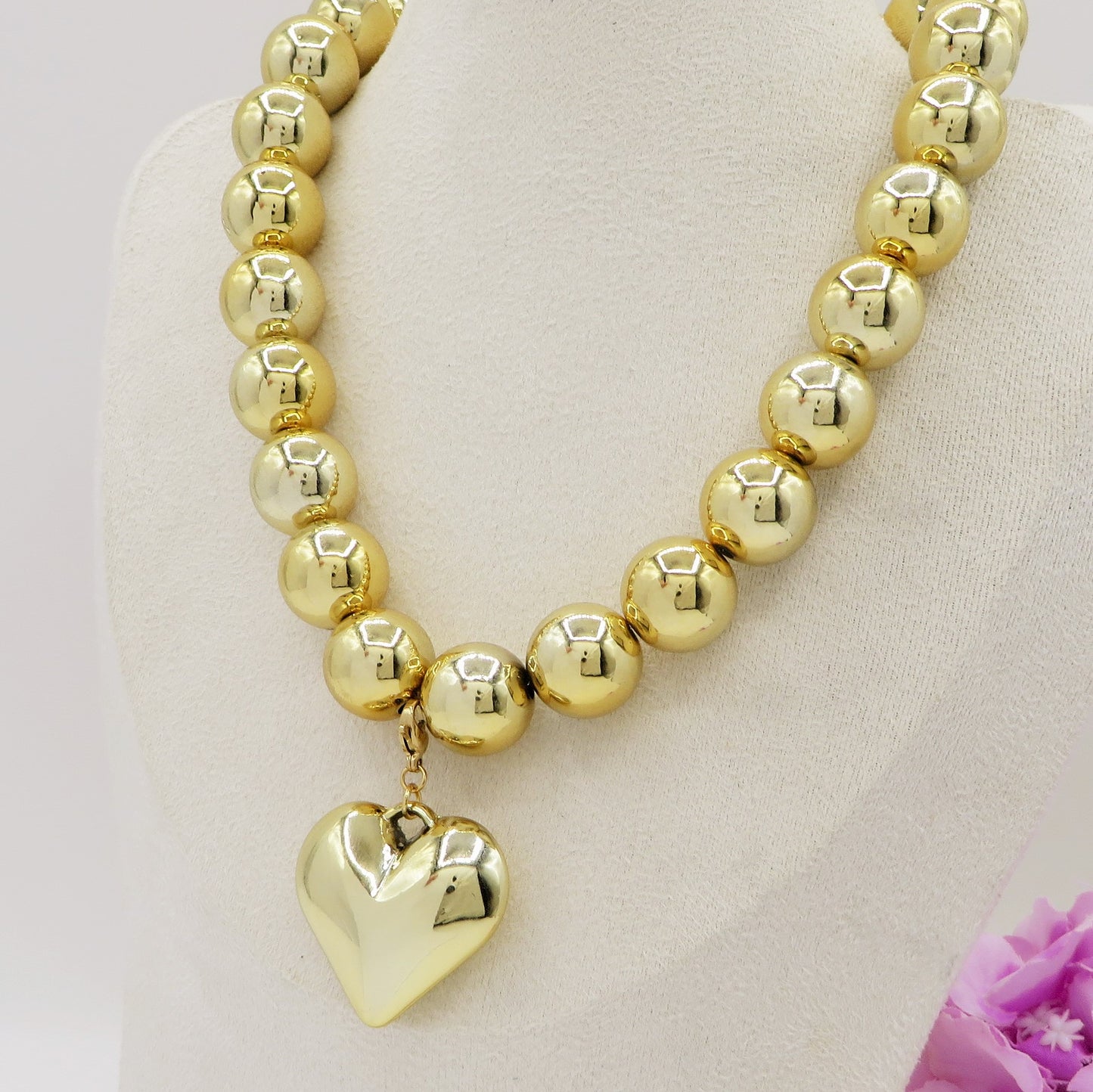 MAXI PEARLS BIG LOVE -  Collana perle XL + cuore' BOMBE'