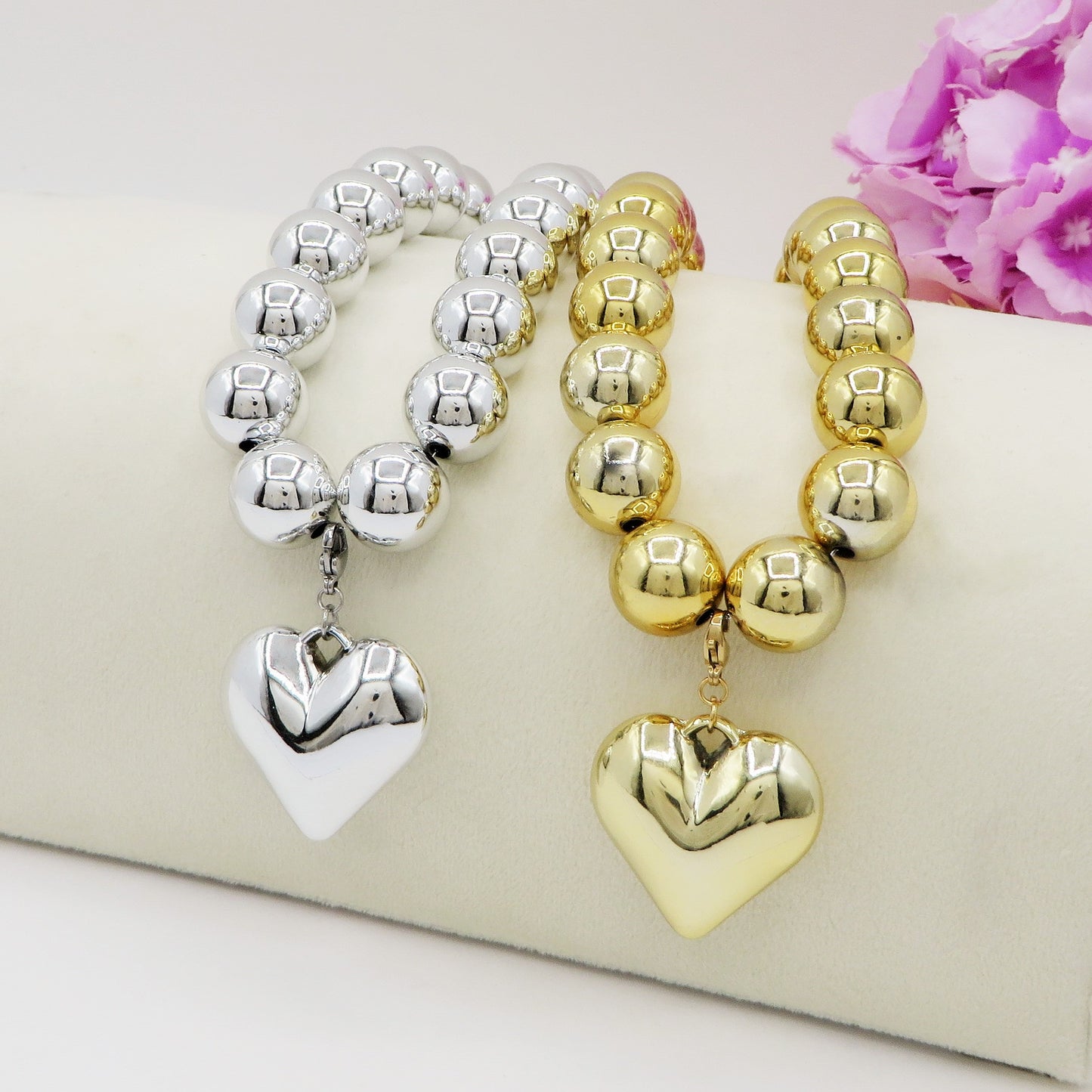 MAXI PEARLS BIG LOVE -  Collana perle XL + cuore' BOMBE'