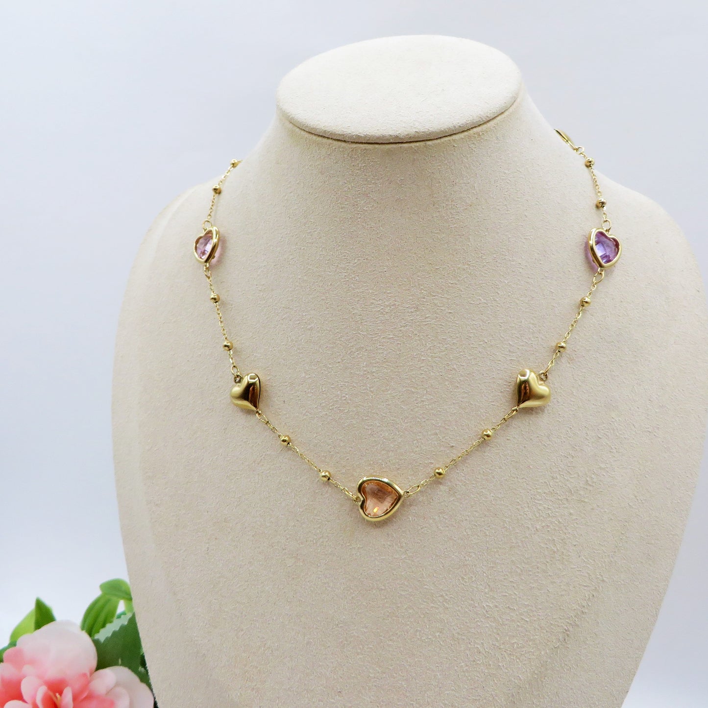 ROSALIE Collana girocollo con cuori bombè e in cubic zirconia IN ACCIAIO INOSSIDABILE