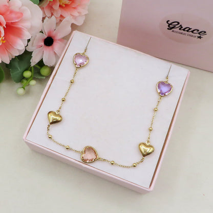 ROSALIE Collana girocollo con cuori bombè e in cubic zirconia IN ACCIAIO INOSSIDABILE