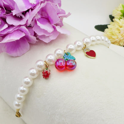 BIG CHERRY - ACCIAIO inossidabile - Bracciale perle e charms ciliegie - cuore - mix zirconati