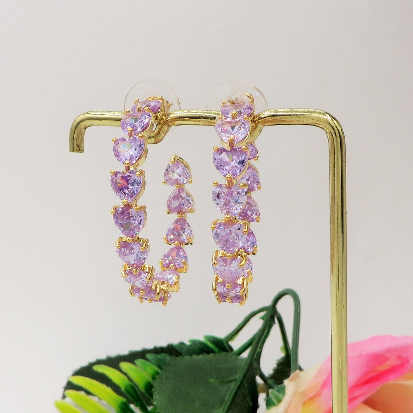 CHERIE RAINBOW - Big hoops xl- orecchini a cerchio con cubic zirconia a forma di cuore
