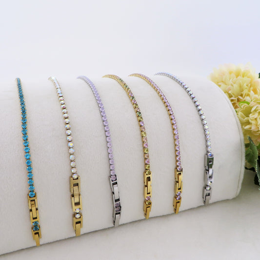 ALICIA NEW COLOURS ~ Bracciale tennis in ACCIAIO INOSSIDABILE con Cubic Zirconia