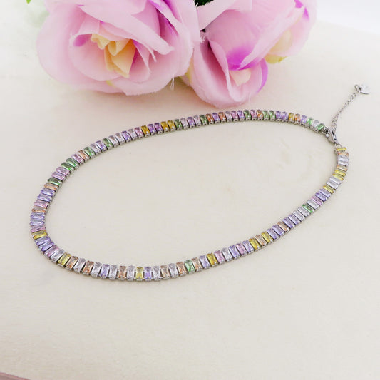 JULIANNE rainbow ~ ACCIAIO INOSSIDABILE- GIROCOLLO  e BRACCIALE a scelta CON ZIRCONI taglio BAGUETTE