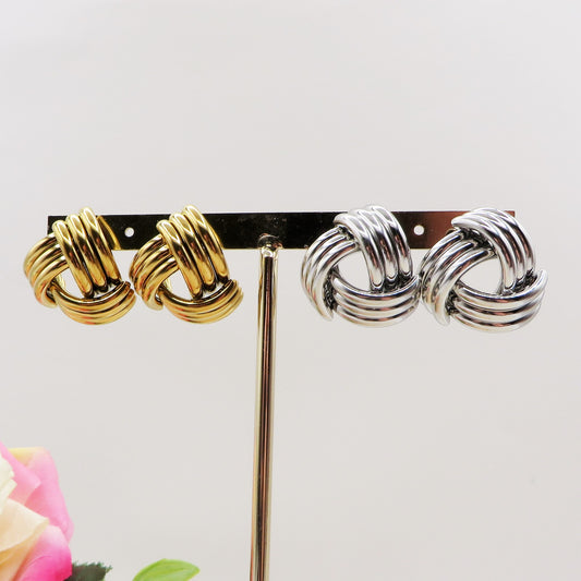 DORIA - Orecchini bottone a nodo vintage - ACCIAIO INOSSIDABILE ~ Paio Orecchini