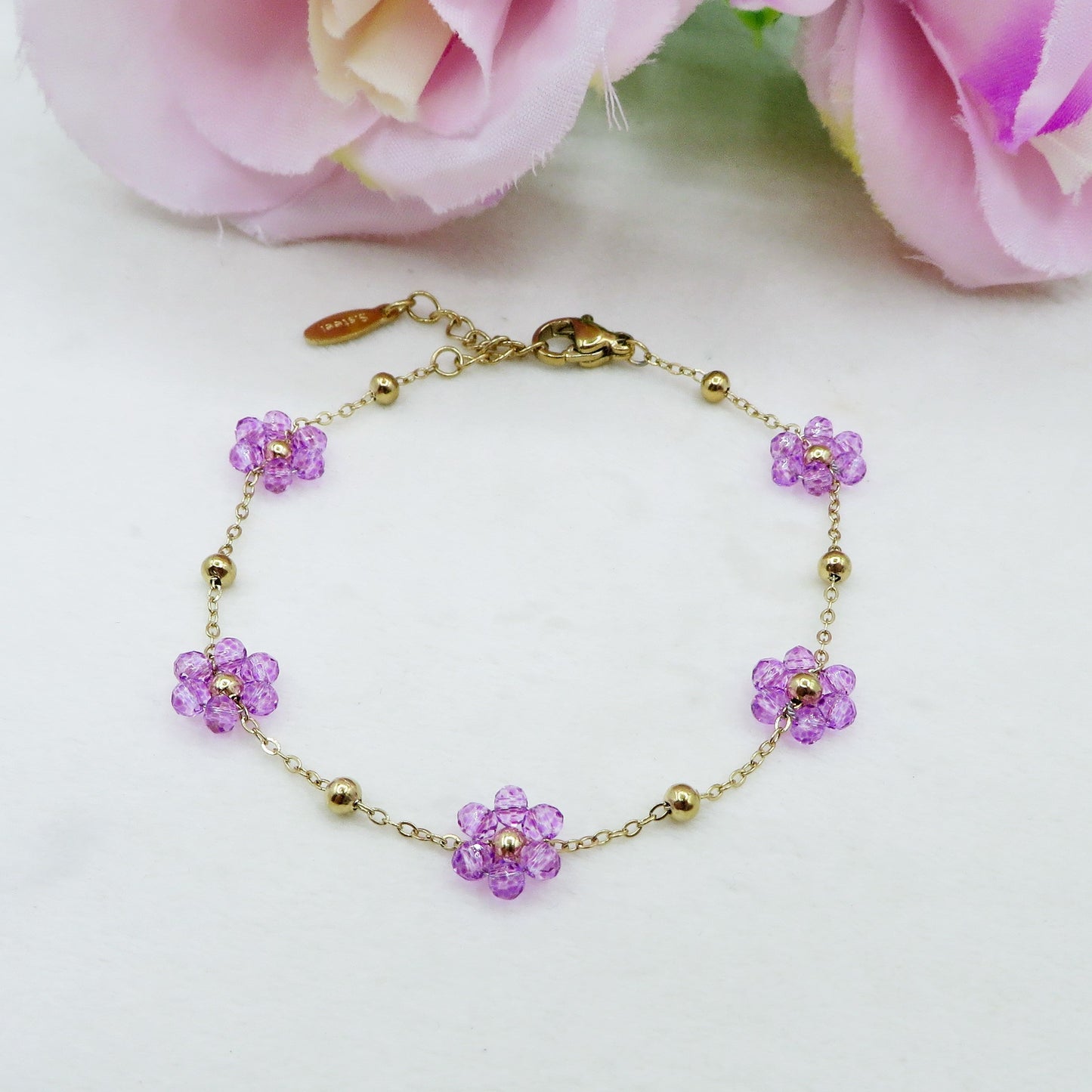 DAISY CAVIGLIERA ~ ACCIAIO INOSSIDABILE ~ Cavigliera con fiori e cristalli