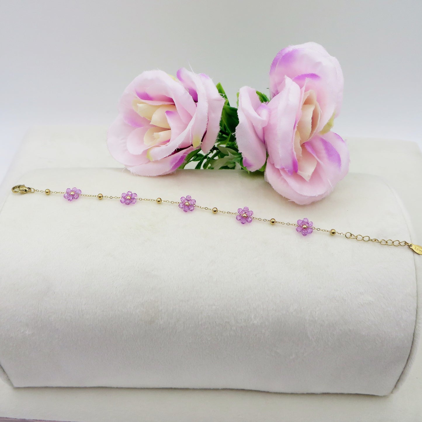 DAISY CAVIGLIERA ~ ACCIAIO INOSSIDABILE ~ Cavigliera con fiori e cristalli