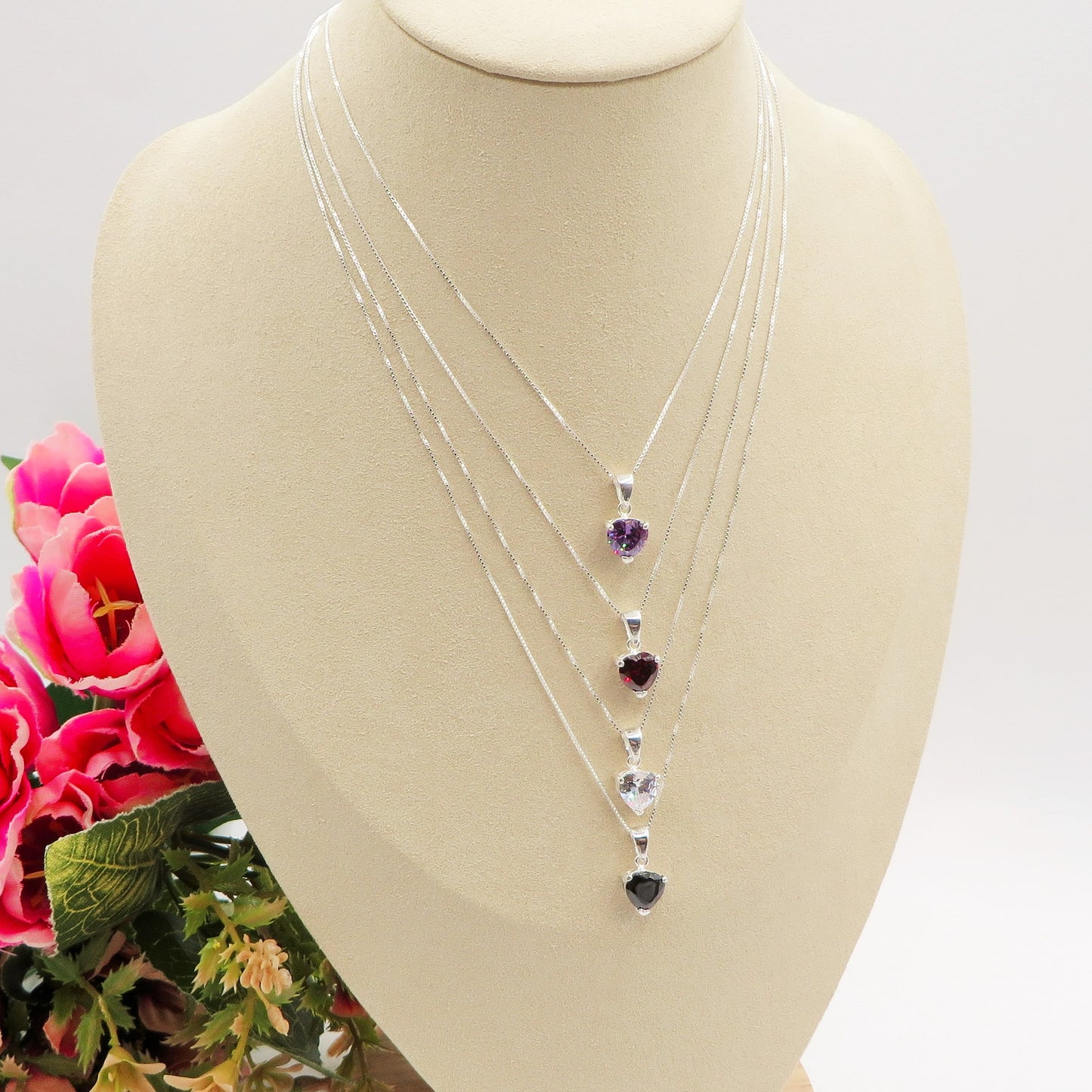 CONNIE 8mm ~ ARGENTO 925 ~ Collana con pendente cuore in cubic zirconia