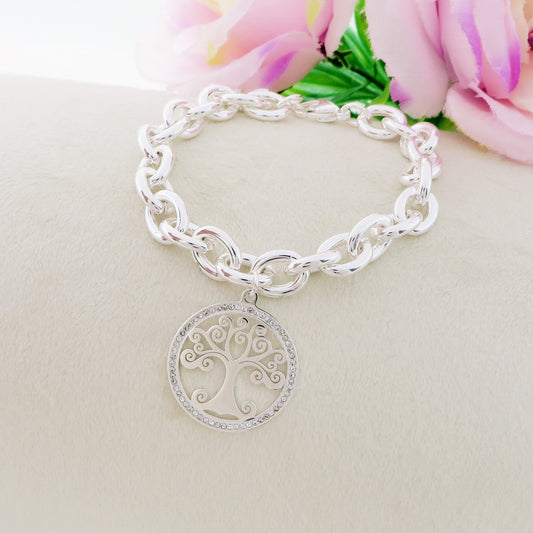 TREE OF LIFE Bagnato Argento ~ ACCIAIO INOSSIDABILE Bracciale con pendente albero della vita