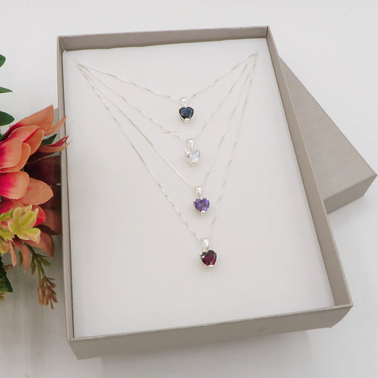 CONNIE 8mm ~ ARGENTO 925 ~ Collana con pendente cuore in cubic zirconia