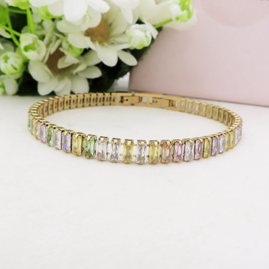 JULIANNE ~ BRACCIALE Tennis 9 Colori - in ACCIAIO INOSSIDABILE con Cubic Zirconia Taglio baguette