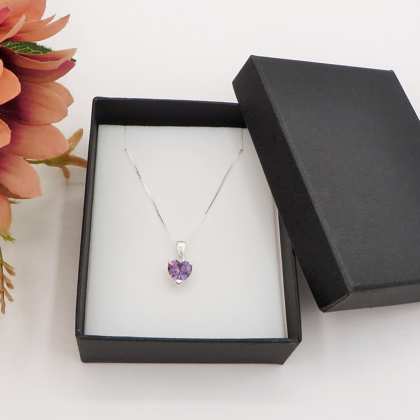 CONNIE 8mm ~ ARGENTO 925 ~ Collana con pendente cuore in cubic zirconia