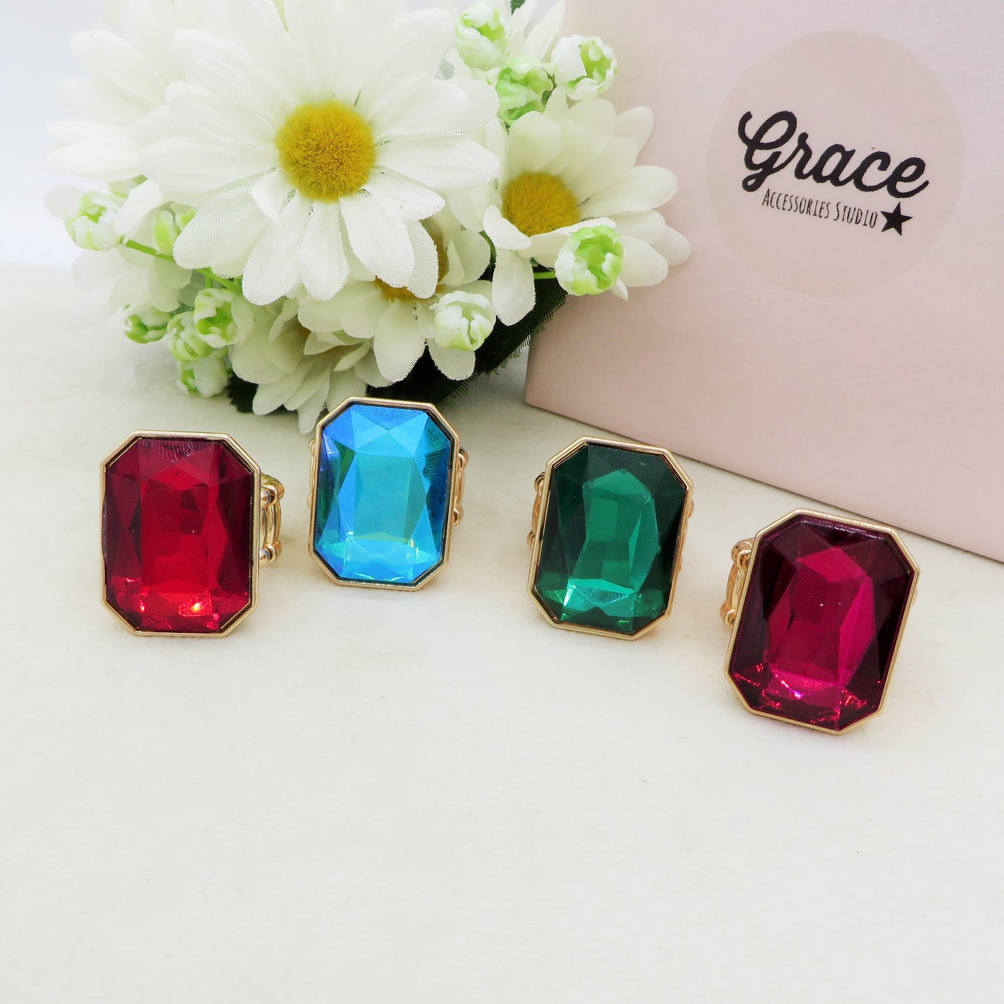 MARGOT RING LUXE - ANELLO regolabile con pietra sfaccettata