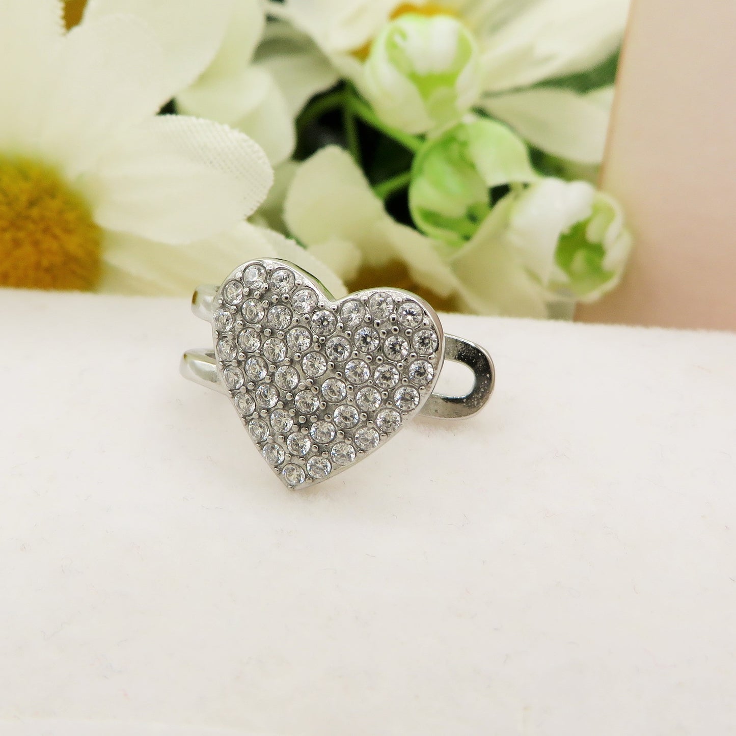 ADELE ~ Earcuff mono orecchino SENZA buco a CUORE con cubic zirconia RAINBOW