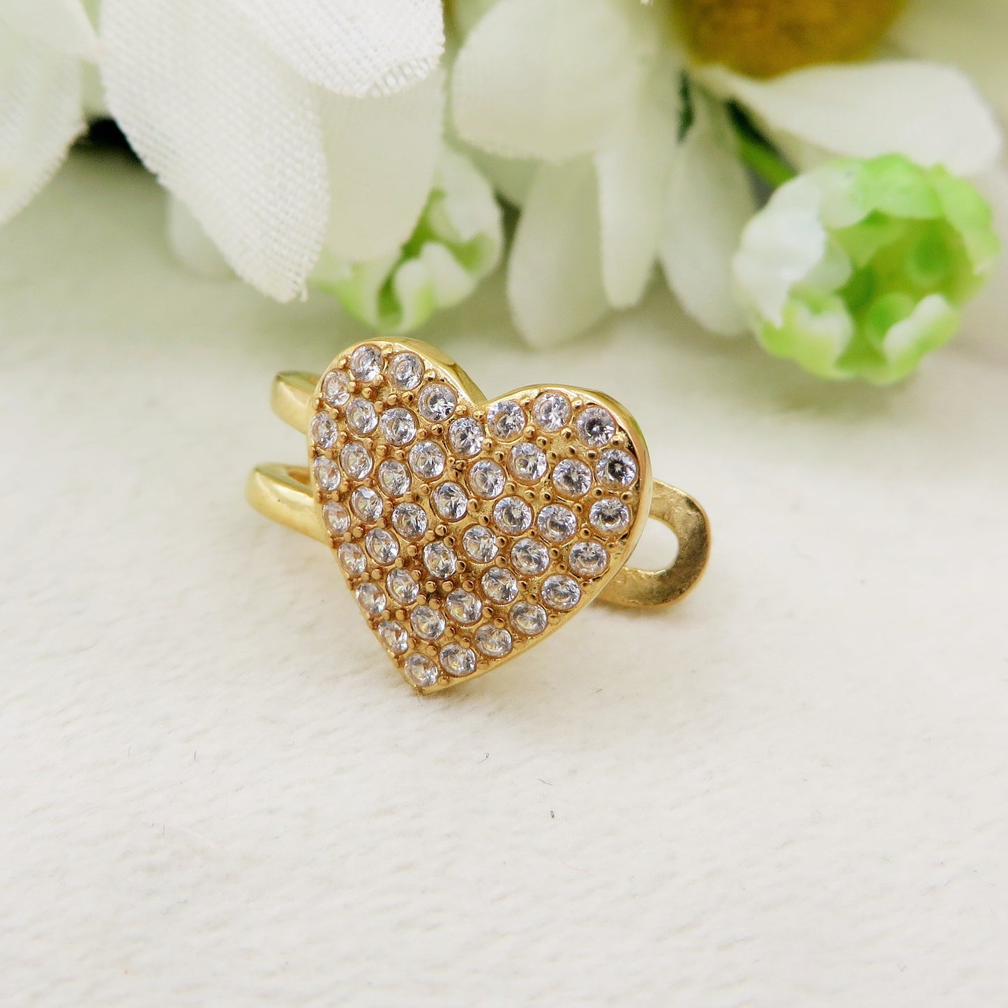 ADELE ~ Earcuff mono orecchino SENZA buco a CUORE con cubic zirconia RAINBOW