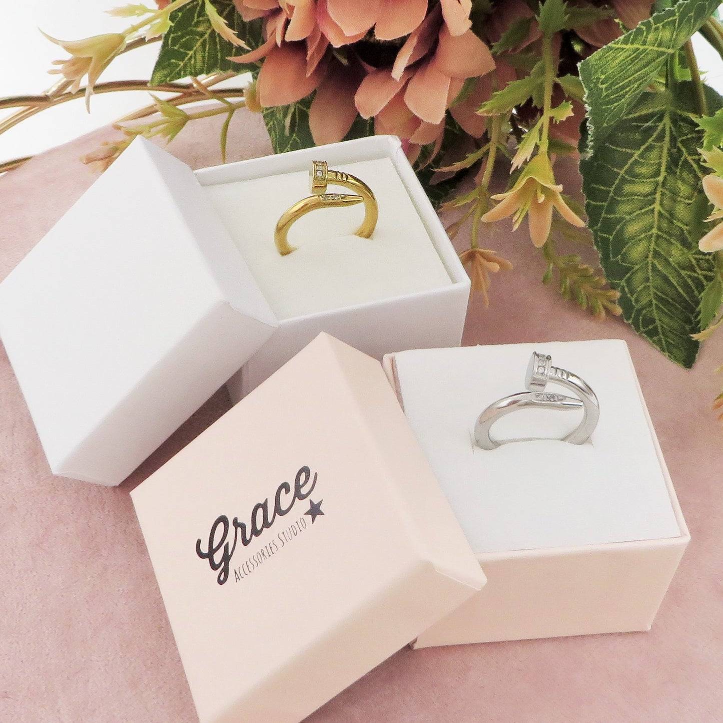 VENICE RING - ACCIAIO INOSSIDABILE ~ Anello chiodo con cubic zirconia alta qualità