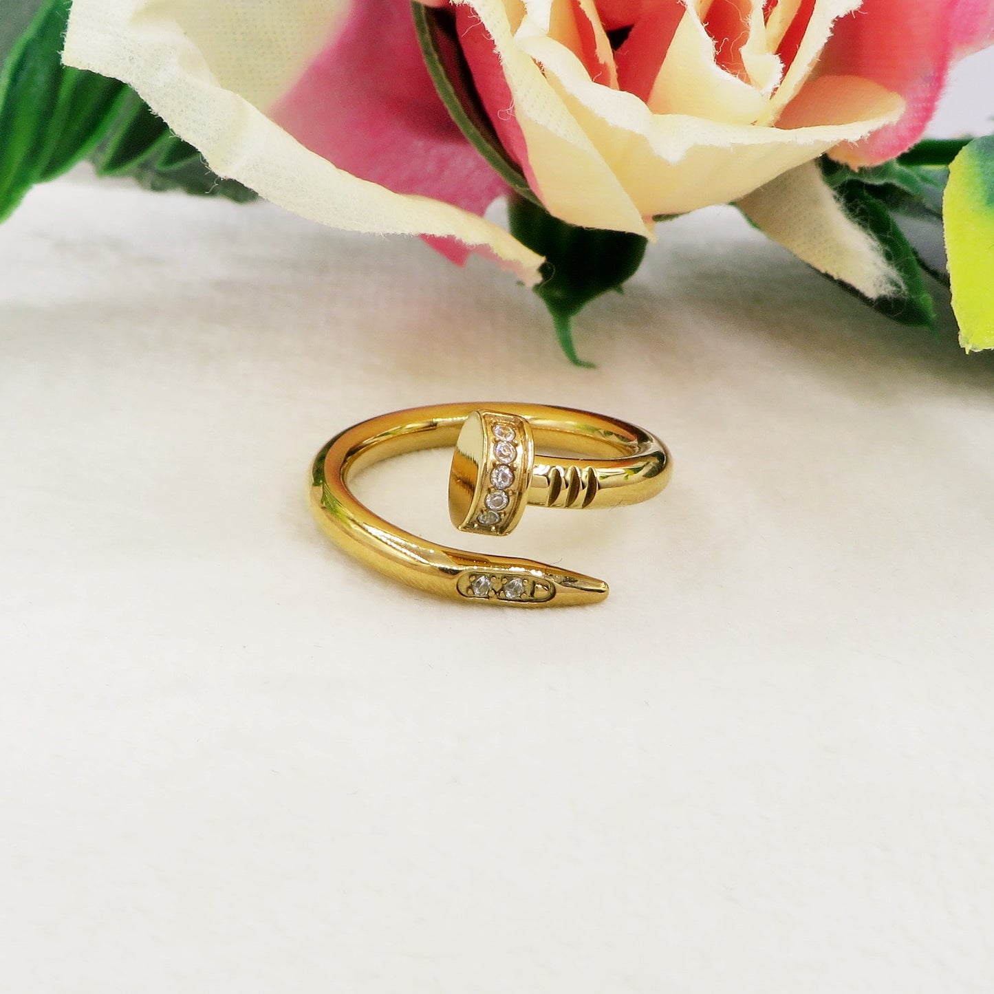 VENICE RING - ACCIAIO INOSSIDABILE ~ Anello chiodo con cubic zirconia alta qualità