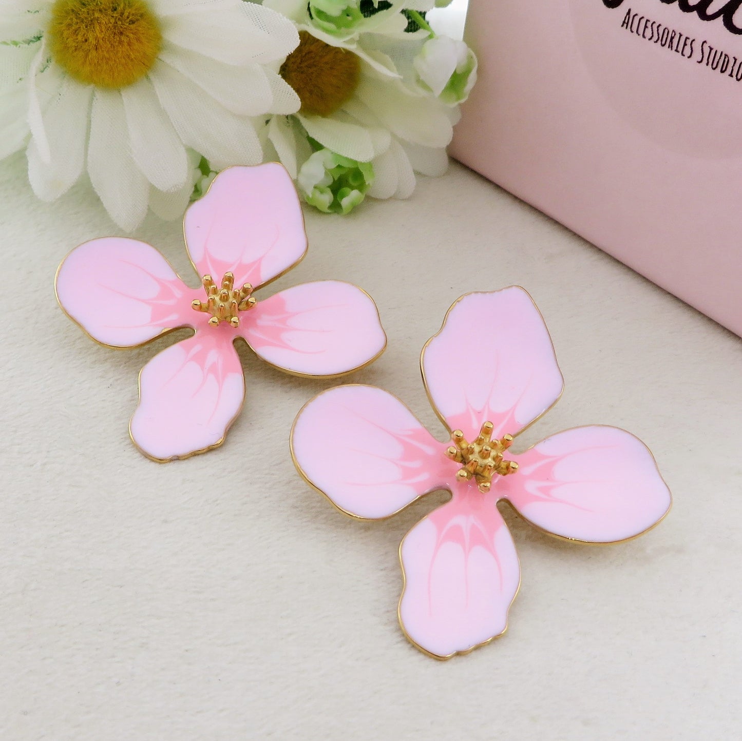 PETAL paio ORECCHINI smaltati a bottone con petali in ACCIAIO INOSSIDABILE a forma di fiore