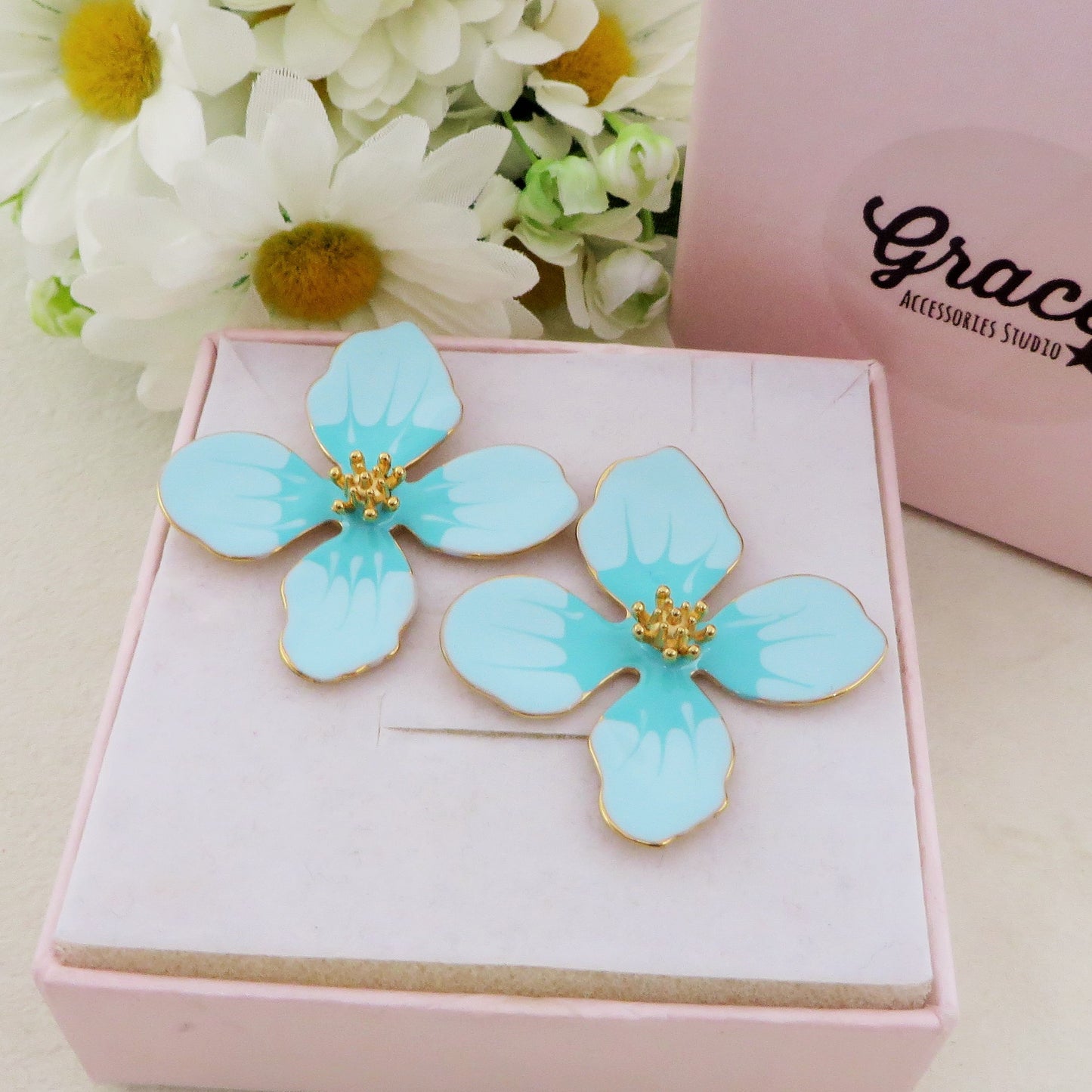 PETAL paio ORECCHINI smaltati a bottone con petali in ACCIAIO INOSSIDABILE a forma di fiore