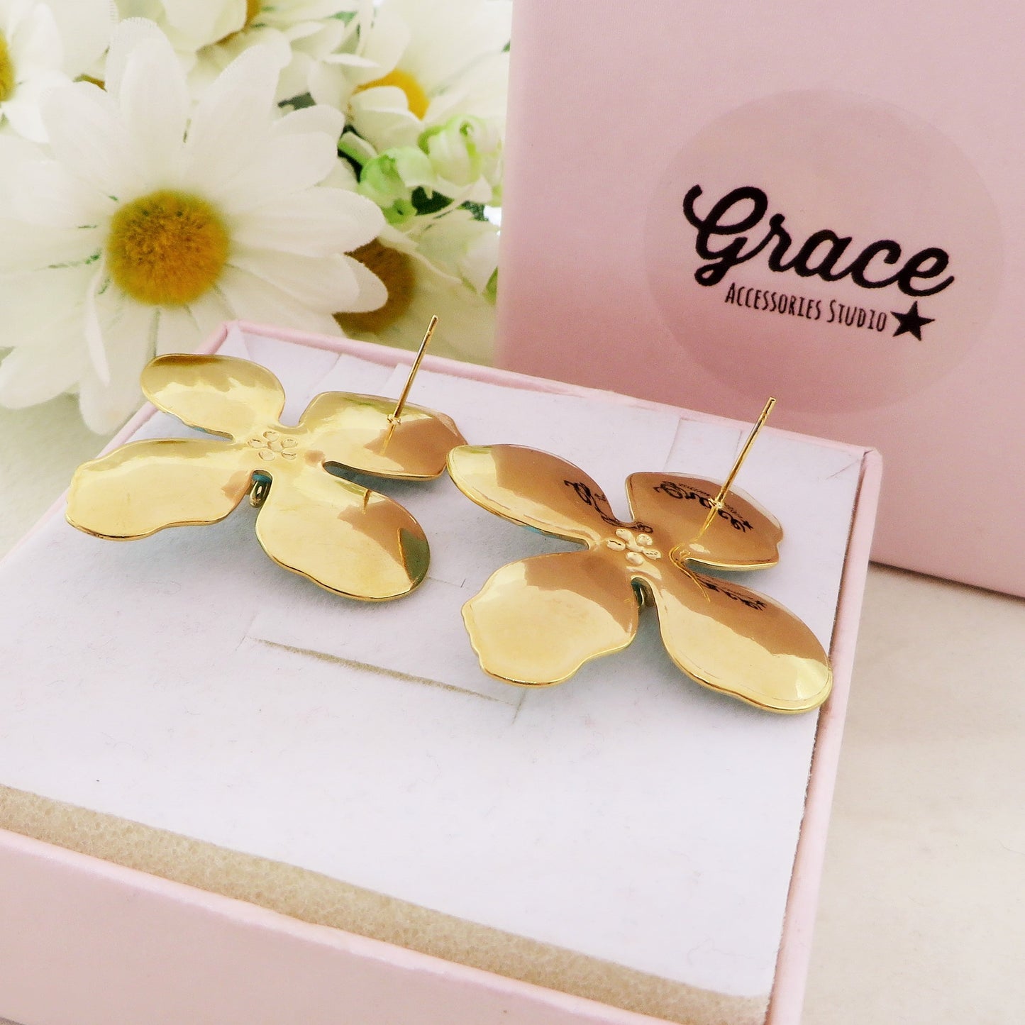 PETAL paio ORECCHINI smaltati a bottone con petali in ACCIAIO INOSSIDABILE a forma di fiore