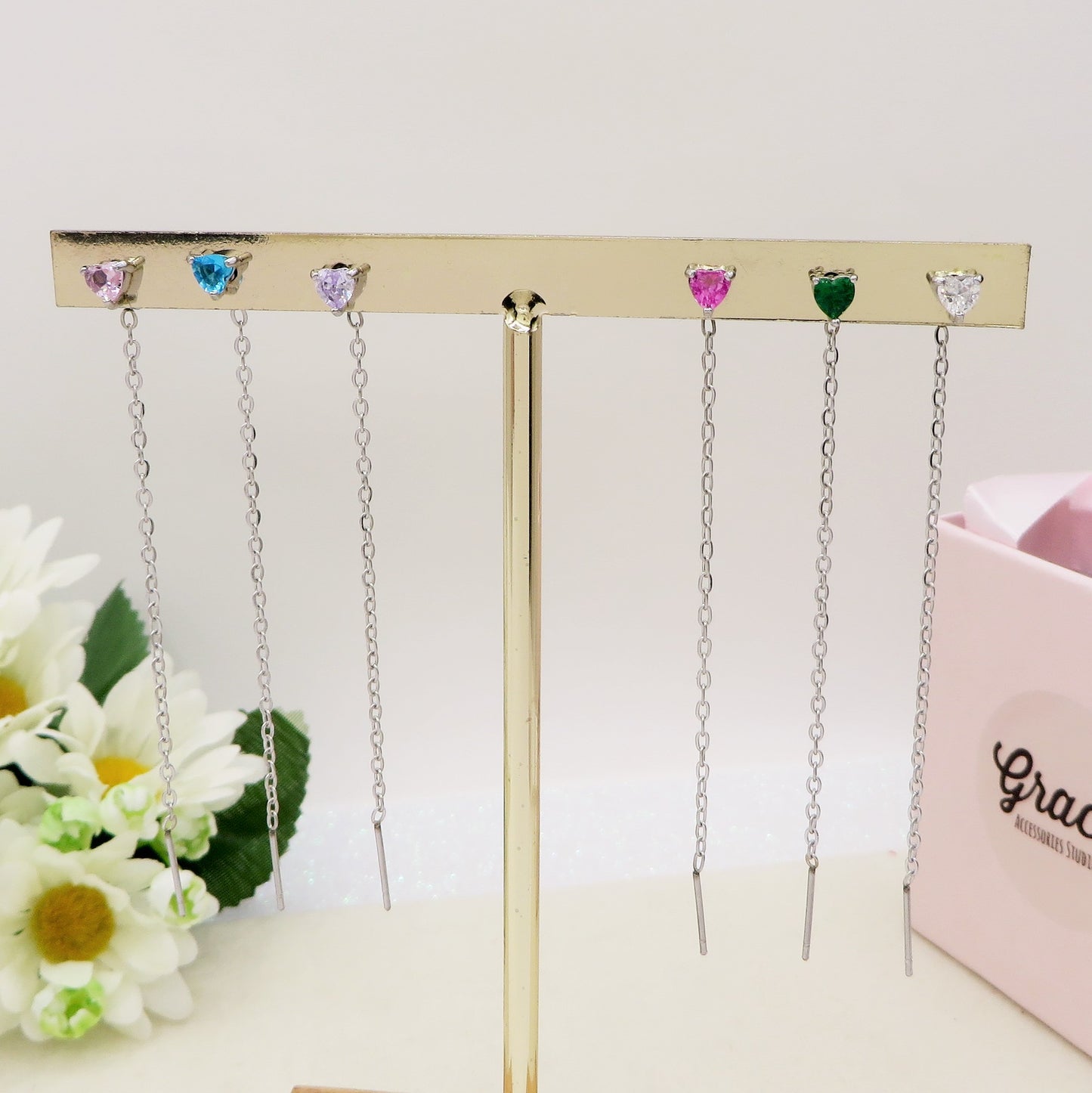 SHINY HEARTS Set 6 orecchini - ACCIAIO INOSSIDABILE - 6 Orecchini effetto saliscendi con cubic zirconia a cuore