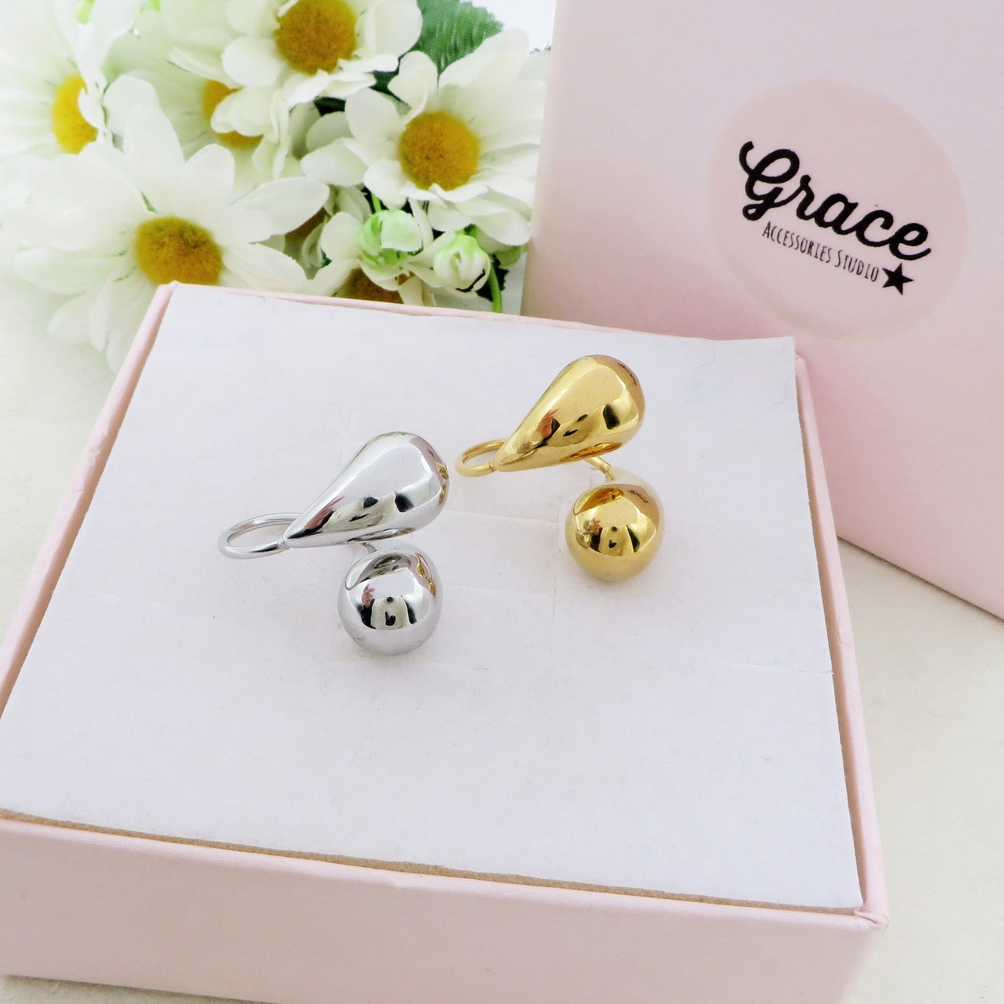 DROP ~ Anello regolabile in ACCIAIO INOSSIDABILE a goccia