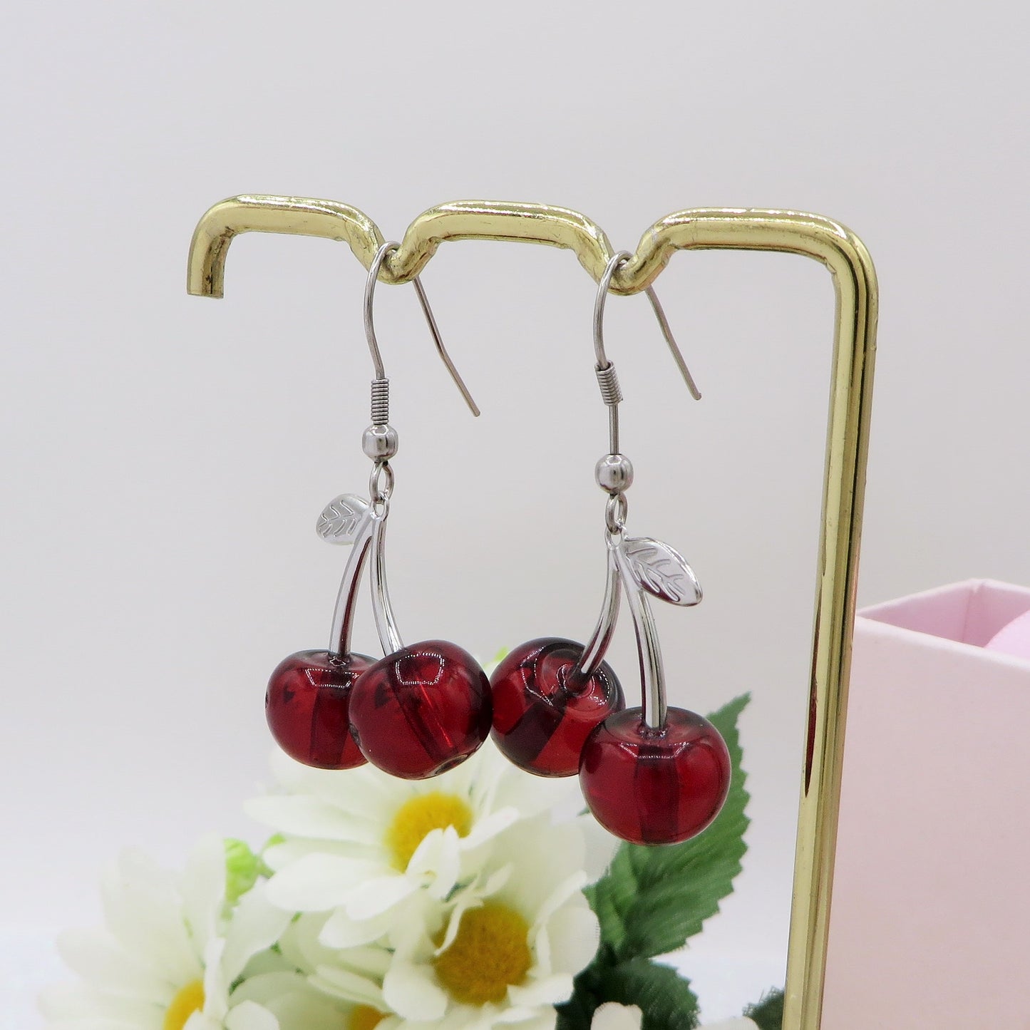 CHERRIES ~ Orecchini Ciliegie in ACCIAIO inossidabile + cubic zirconia