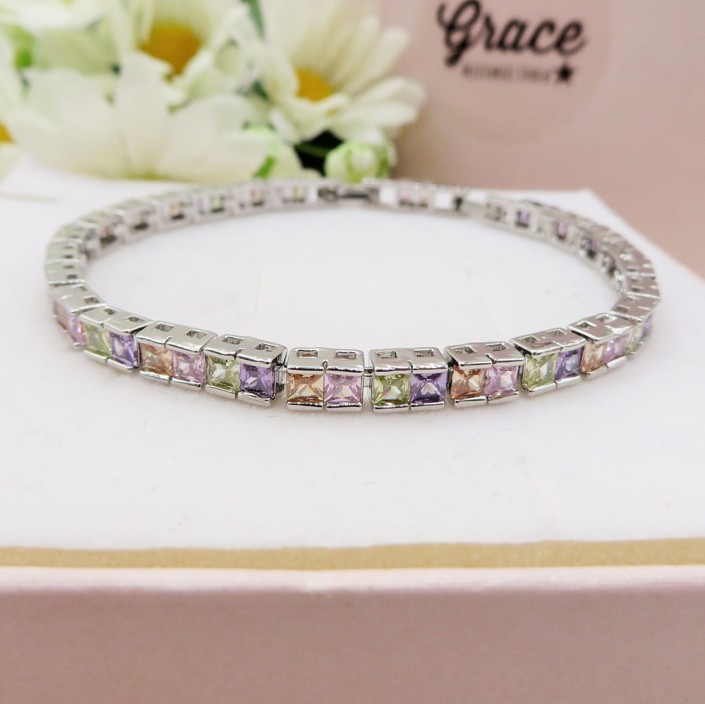 JULIANNE rainbow ~ ACCIAIO INOSSIDABILE- GIROCOLLO  e BRACCIALE a scelta CON ZIRCONI taglio BAGUETTE