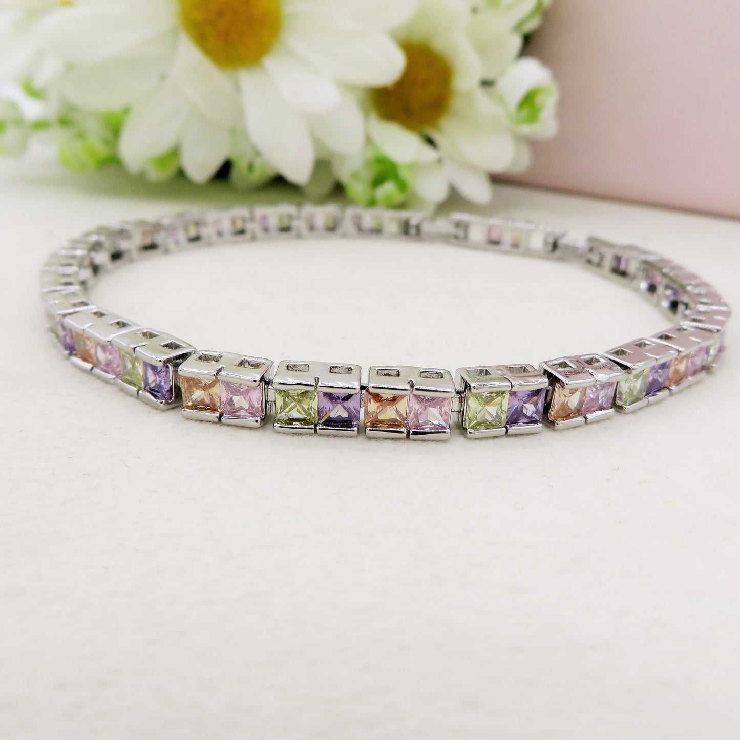 JULIANNE rainbow ~ ACCIAIO INOSSIDABILE- GIROCOLLO  e BRACCIALE a scelta CON ZIRCONI taglio BAGUETTE