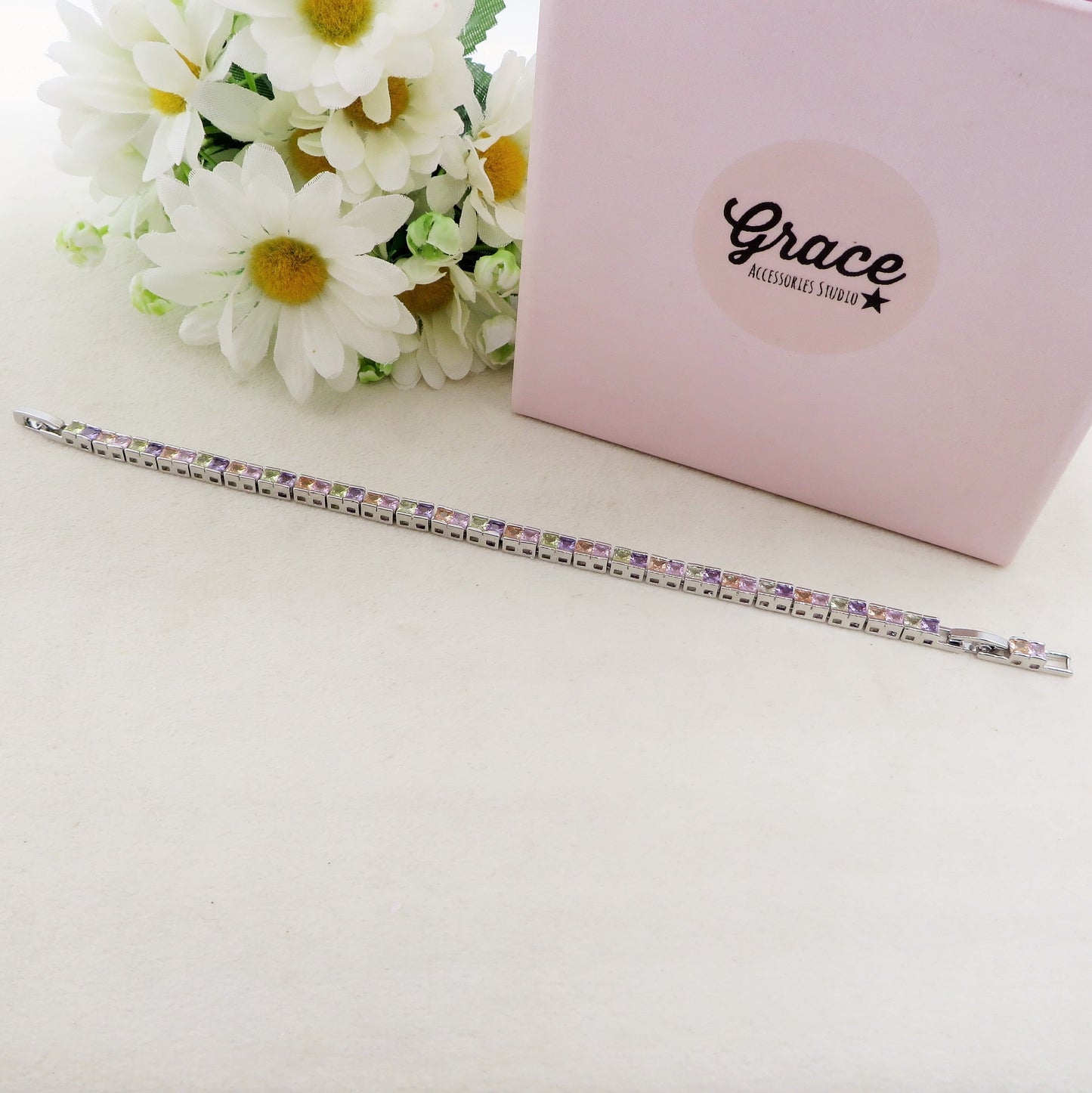 JULIANNE rainbow ~ ACCIAIO INOSSIDABILE- GIROCOLLO  e BRACCIALE a scelta CON ZIRCONI taglio BAGUETTE