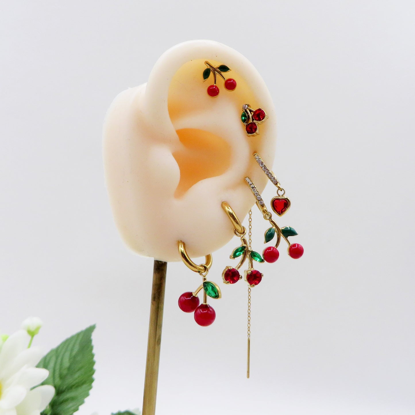 CHERRIES Set 6 orecchini - ACCIAIO INOSSIDABILE - 6 Orecchini pendenti con cubic zirconia