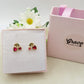 MINI CHERRIES HEART ~ Orecchini Ciliegie a cuore lobo in ACCIAIO inossidabile + cubic zirconia