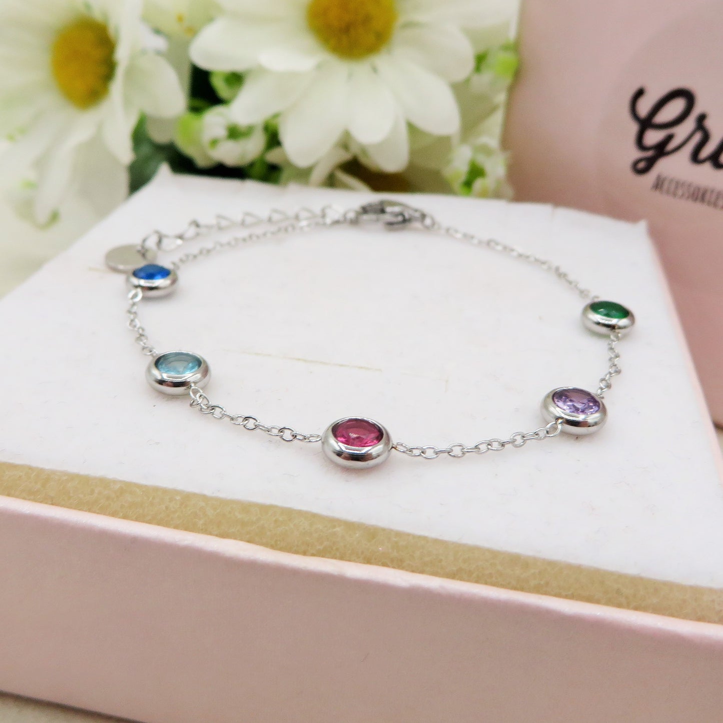 HEATHER ~ ACCIAIO INOSSIDABILE - bracciale con punti luce in Cubic Zirconia rotondi