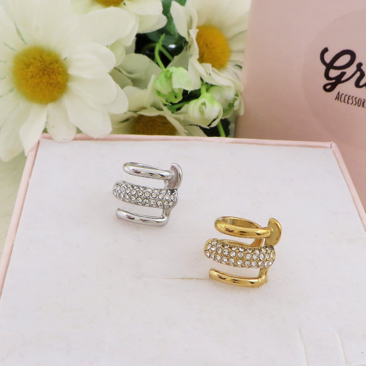 VENICE EARCUFF chiodo ~ ACCIAIO Inossidabile orecchino Senza buco in cubic zirconia