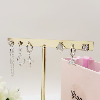 COSMIC SHINE Set 6 orecchini - ACCIAIO INOSSIDABILE - 6 Orecchini pendenti con cubic zirconia