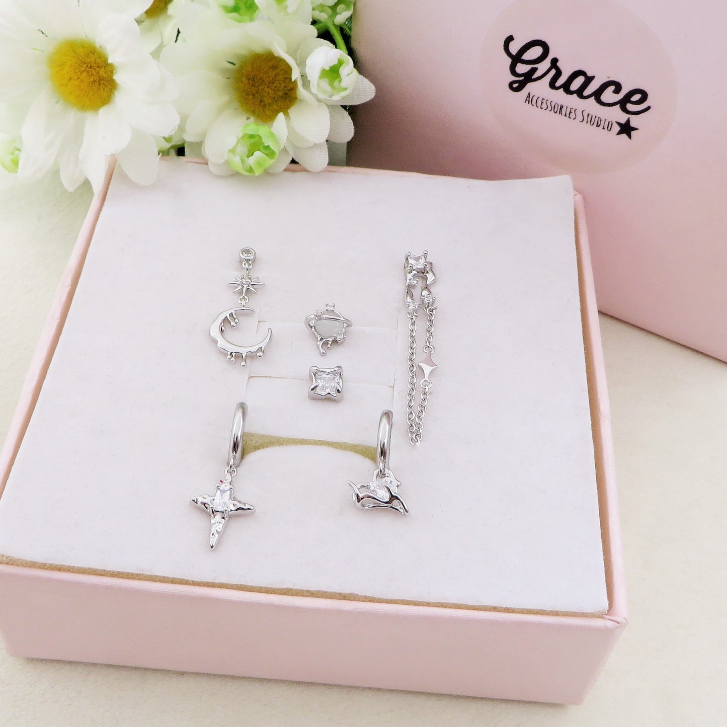 COSMIC SHINE Set 6 orecchini - ACCIAIO INOSSIDABILE - 6 Orecchini pendenti con cubic zirconia