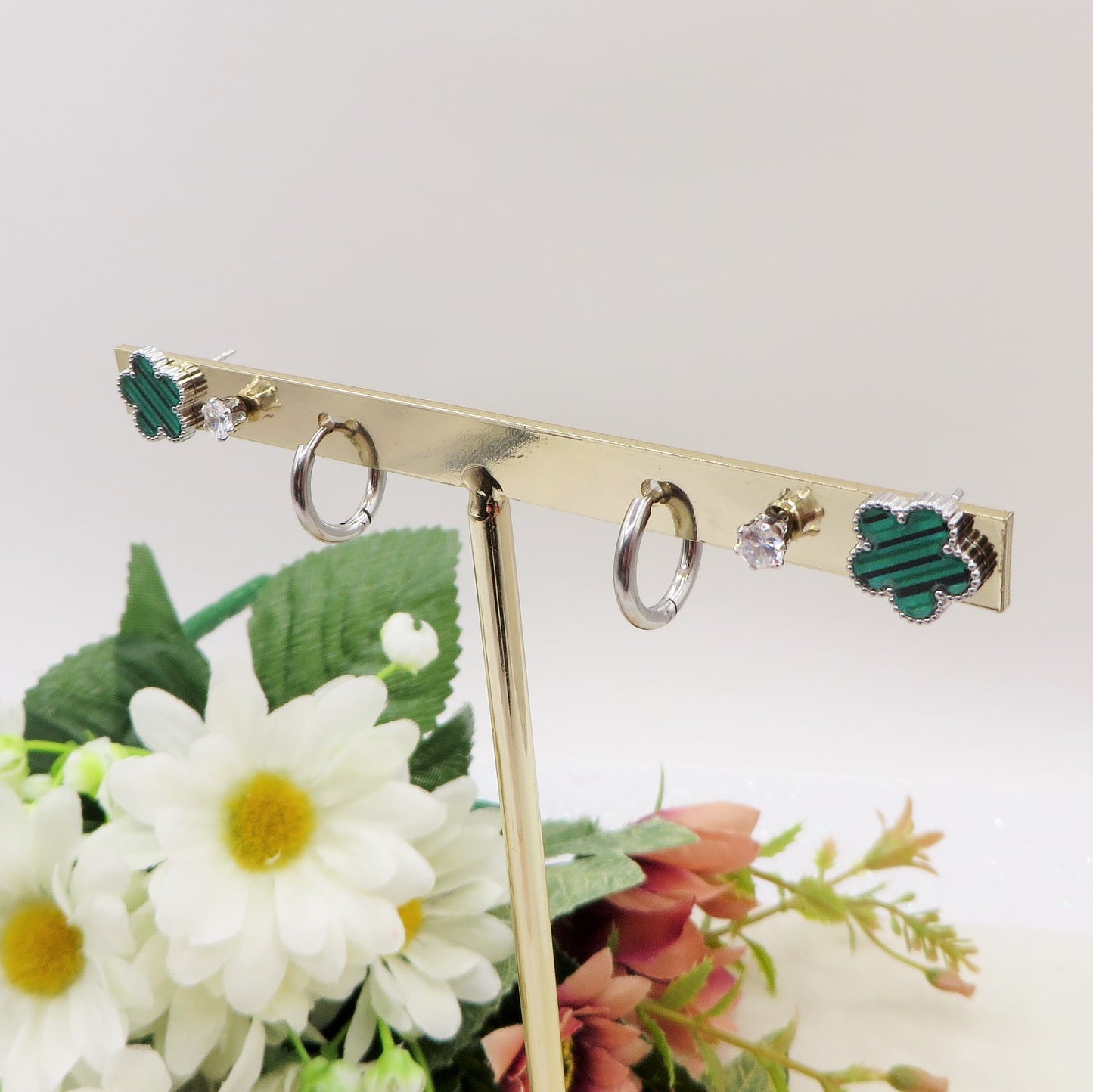 LILY set 3 PAIA - ACCIAIO INOSSIDABILE - 6 Orecchini pendenti con madreperla e cubic zirconia