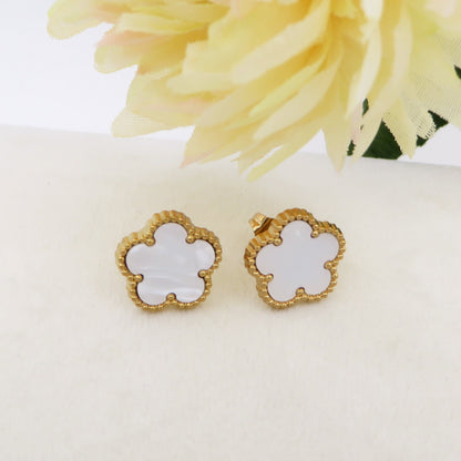 LILY studs ~ Paio orecchini lobo in ACCIAIO INOSSIDABILE con fiore in madreperla