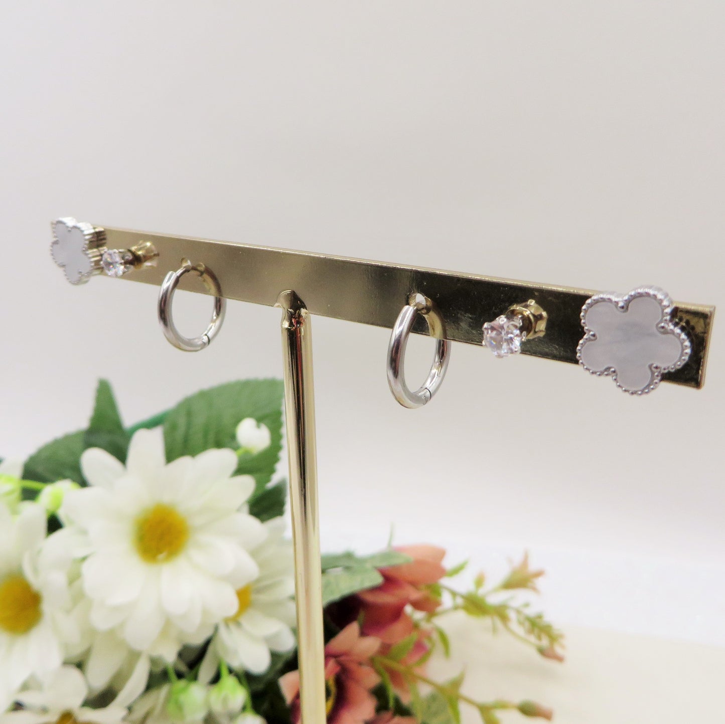 LILY set 3 PAIA - ACCIAIO INOSSIDABILE - 6 Orecchini pendenti con madreperla e cubic zirconia