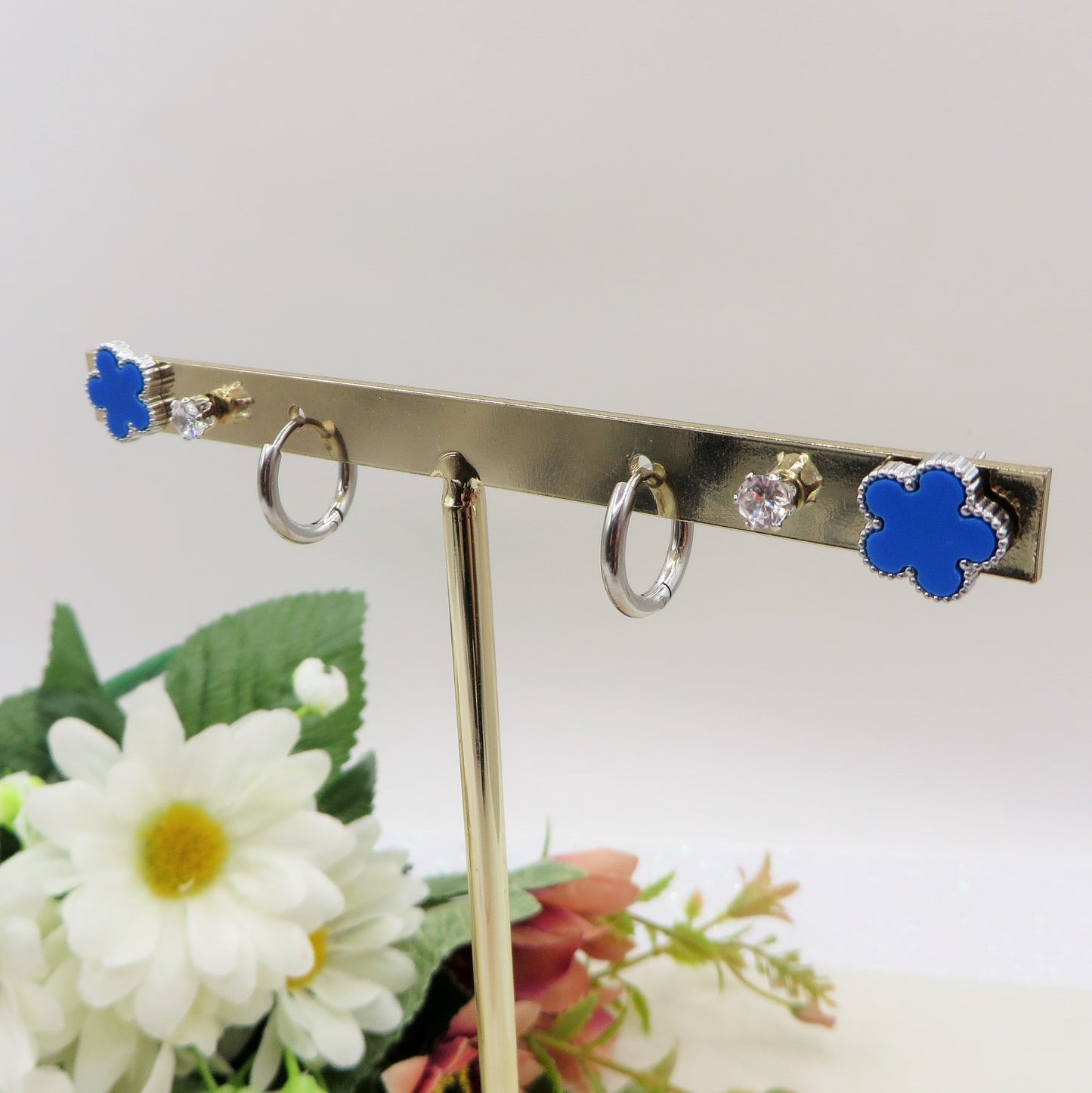 LILY set 3 PAIA - ACCIAIO INOSSIDABILE - 6 Orecchini pendenti con madreperla e cubic zirconia