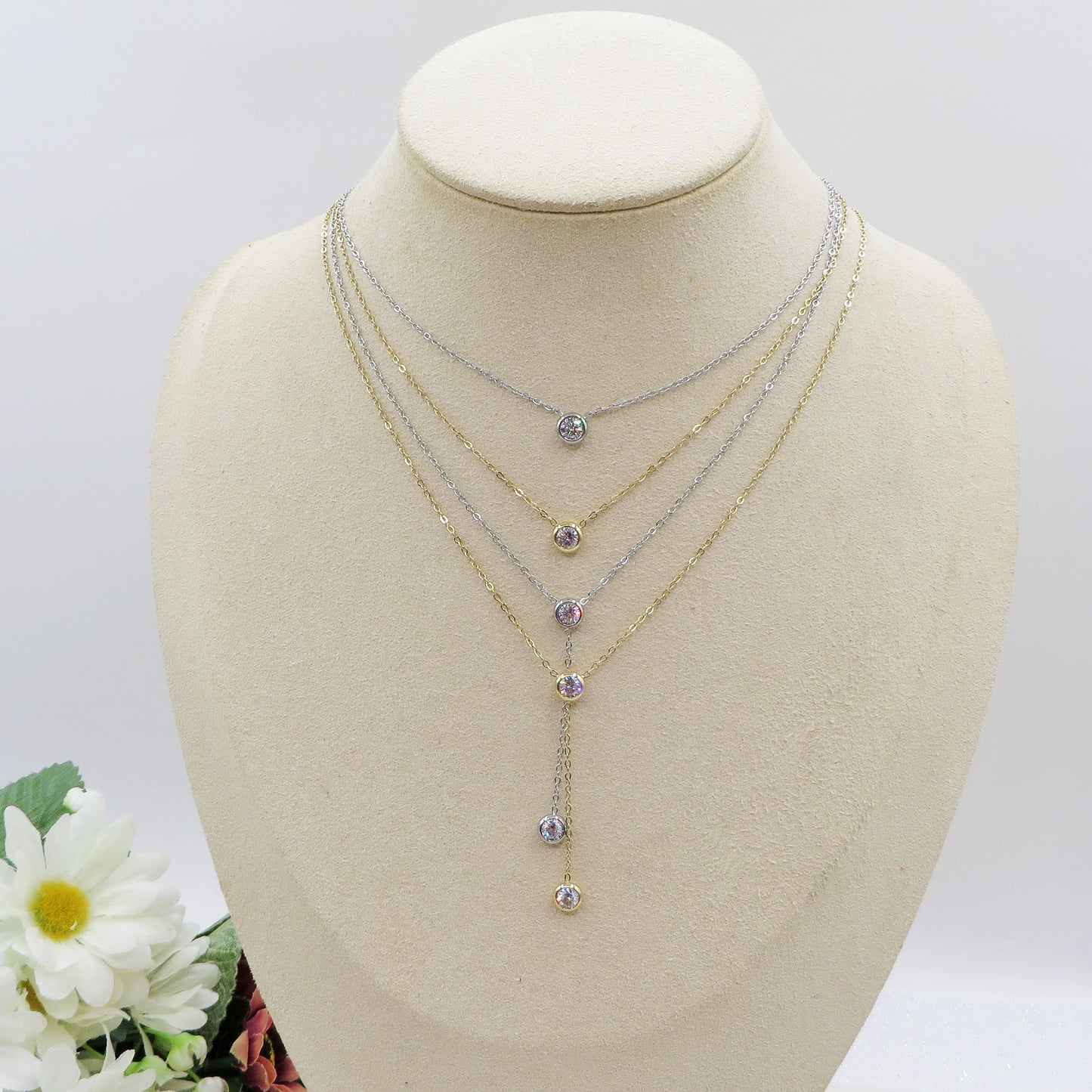 HEATHER - ACCIAIO INOSSIDABILE- Collana cravattina con cubic zirconia