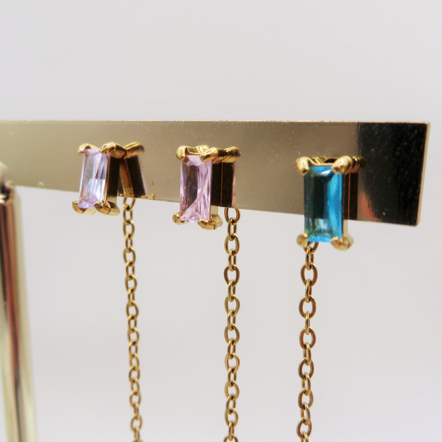 NATALIE Set 6 orecchini - ACCIAIO INOSSIDABILE - 6 Orecchini effetto saliscendi con cubic zirconia a taglio baguette