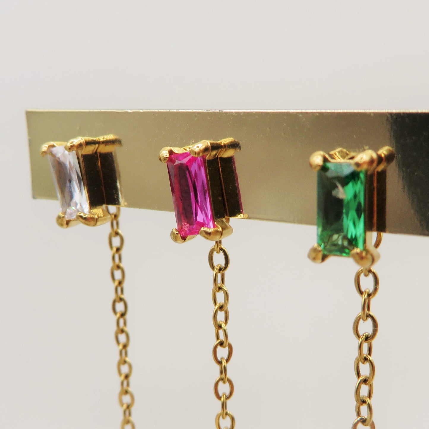 NATALIE Set 6 orecchini - ACCIAIO INOSSIDABILE - 6 Orecchini effetto saliscendi con cubic zirconia a taglio baguette