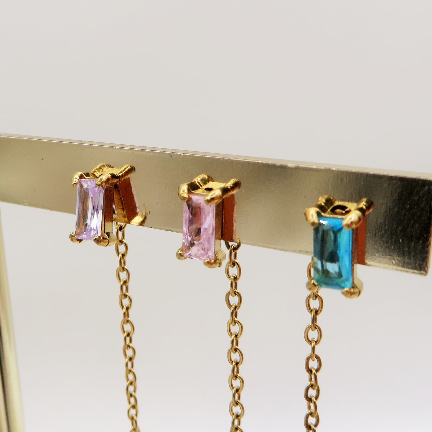 NATALIE Set 6 orecchini - ACCIAIO INOSSIDABILE - 6 Orecchini effetto saliscendi con cubic zirconia a taglio baguette