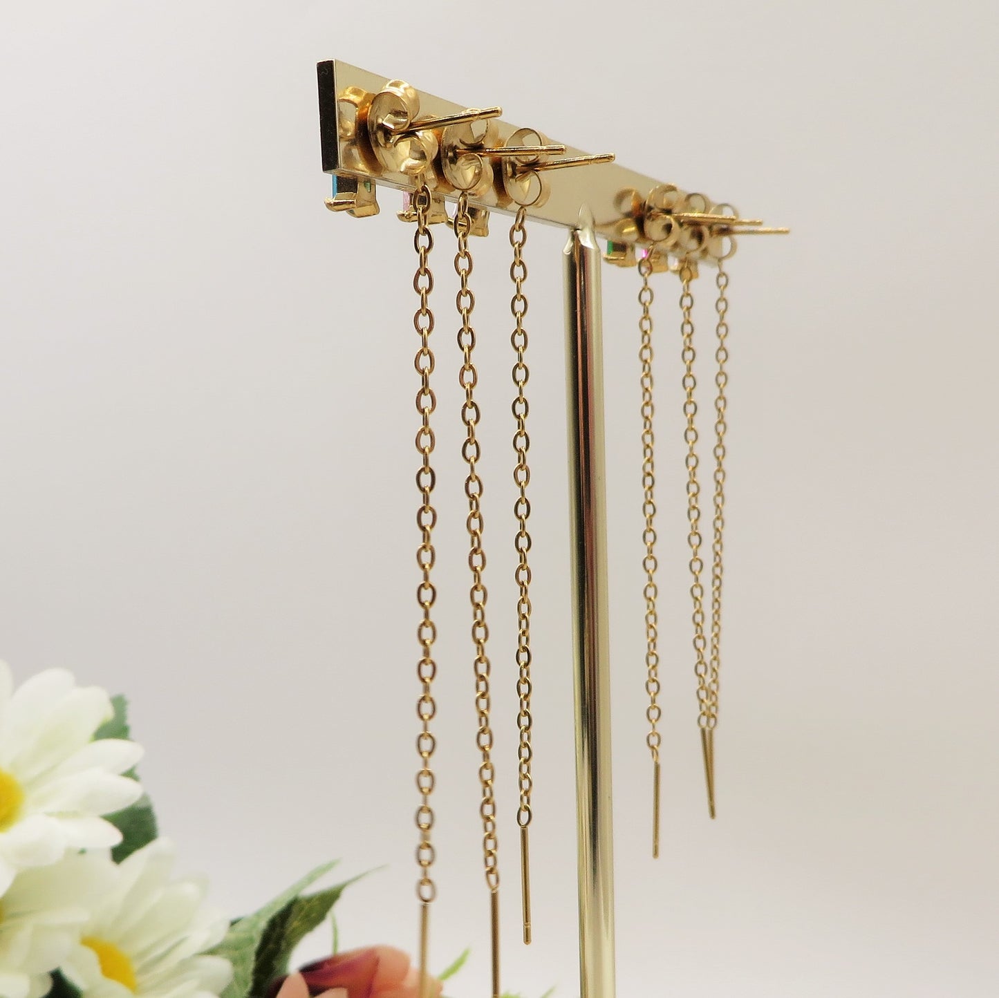 NATALIE Set 6 orecchini - ACCIAIO INOSSIDABILE - 6 Orecchini effetto saliscendi con cubic zirconia a taglio baguette