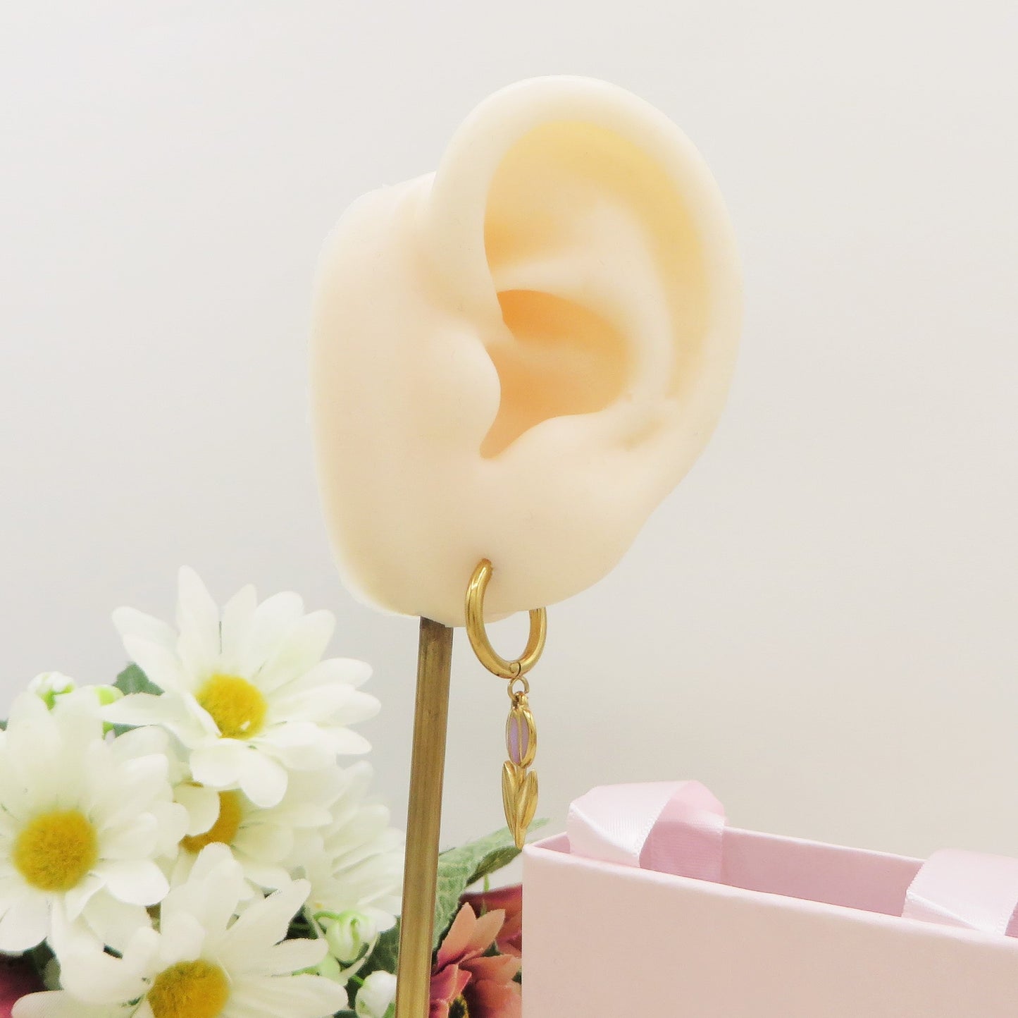 TULIP - ACCIAIO INOSSIDABILE - Paio Orecchini hoops pendenti con tulipano smaltato